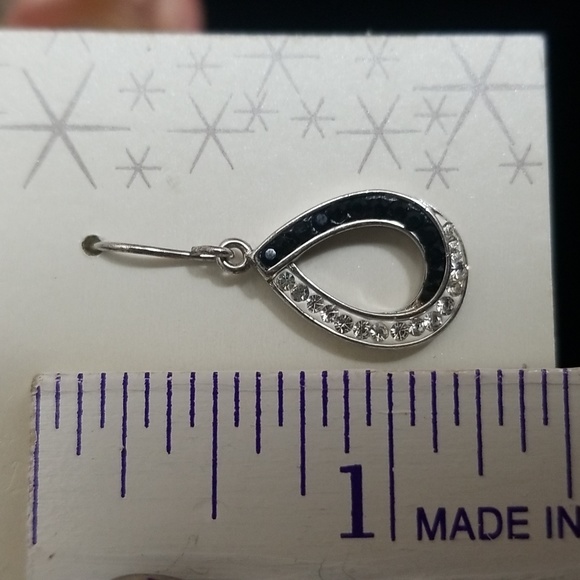 Sparkle Allure Silver Plated Crystal Teardrop Earrings, Black & Clear Crystal's - Picture 5 of 7